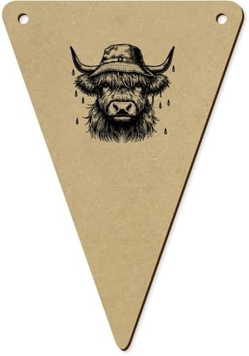 5pcs Highland Cow Rain Hat Wooden Bunting Flags