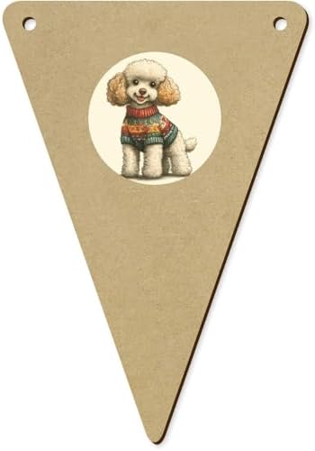 5 Pack Cute Poodle Wearing Christmas Sweater Wooden Bunting Flags