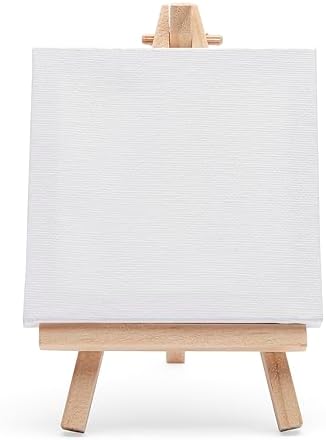 KINGART 856-8 White Mini 4x4 Stretched Artist Canvas with Display Easels Value Pack