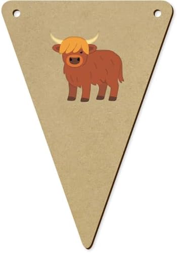 Azeeda 5 x 140mm Standing Highland Cow Wooden Bunting Flags