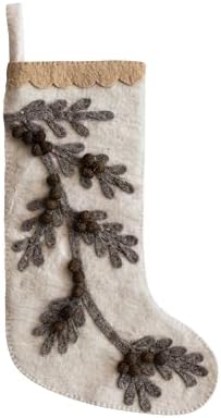 Creative Co Op Multicolor Wool Felt Stocking with Branch and Poms