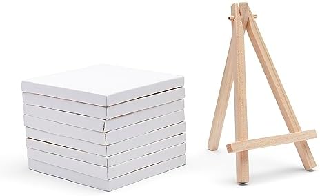 KINGART 856-8 White Mini 4x4 Stretched Artist Canvas with Display Easels Value Pack