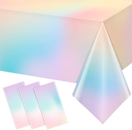 3Pcs Pastel Tablecloths Rainbow Plastic Decorations for Parties