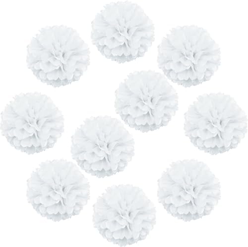 10pcs DIY Decorative Tissue Paper Pom Poms Flowers Ball for Party Wedding Home Outdoor Decoration White