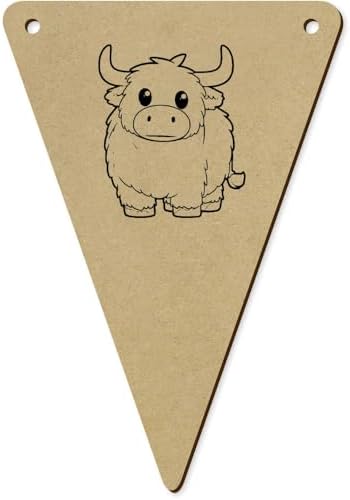 5 x 140mm Cute Highland Cow Wooden Bunting Flags BN00089588