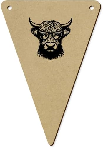 Azeeda 5pcs Highland Cow Wearing Glasses Wooden Bunting Flags