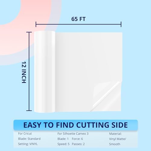 HTVRONT White Permanent Vinyl 12x65FT for Cricut and Silhouette