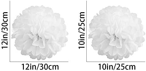 White Paper Pom Poms - 10 Inch 12 Inch - 12 PCS Party Decorations