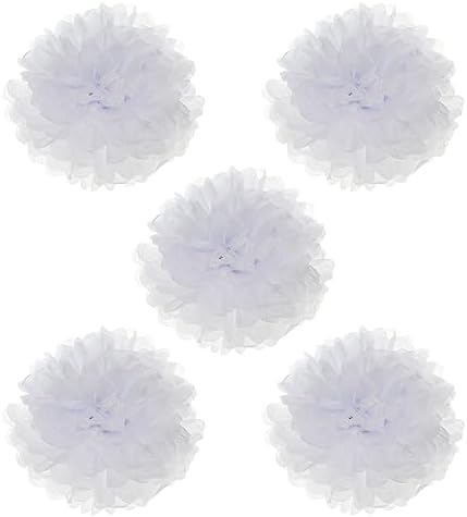 PATIKIL 8 Inch White Tissue Pom Poms Flowers 5 Pack