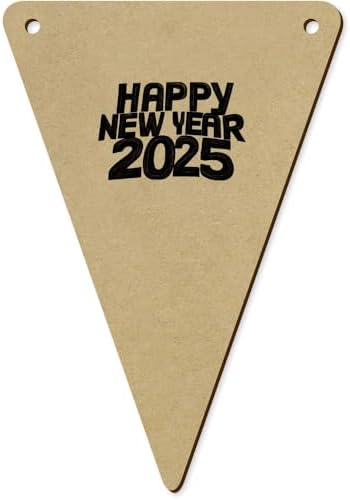 Happy New Year 2025 Wooden Bunting Flags 5pcs