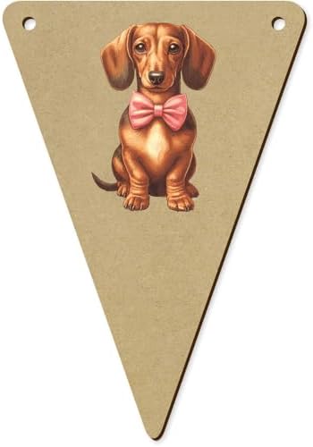 5pcs Dachsund with Pink Bow Tie Wooden Bunting Flags