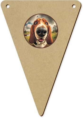 5 x 140mm Smiling Basset Hound Wooden Bunting Flags