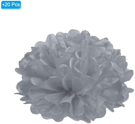 PATIKIL 6 Inch Grey Tissue Pom Pom Flowers 20 Pack