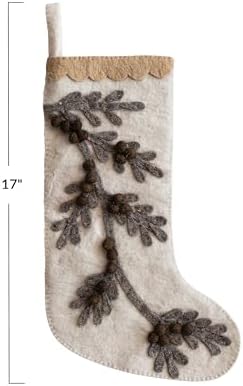 Creative Co Op Multicolor Wool Felt Stocking with Branch and Poms
