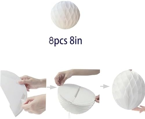 8pcs 8inch White Honeycomb Decorative Balls for Home and Party Decor
