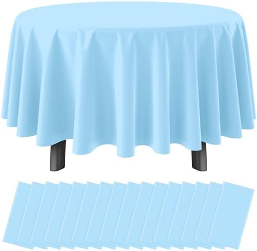 16 Pack Light Blue Plastic Tablecloth for 84 Inch Round Tables