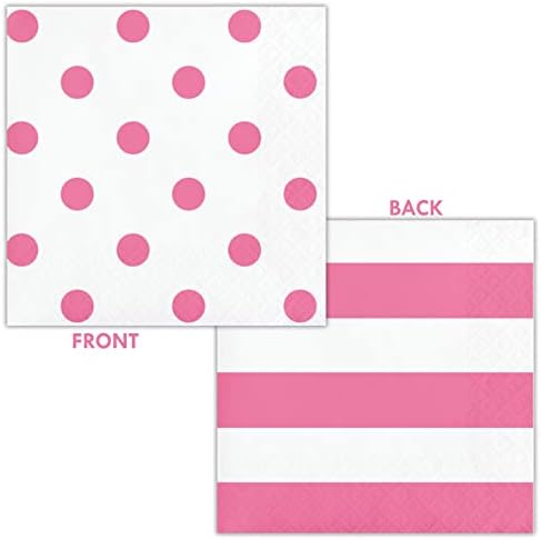 Pink Party Supplies - Polka Dots and Stripes Set of 16
