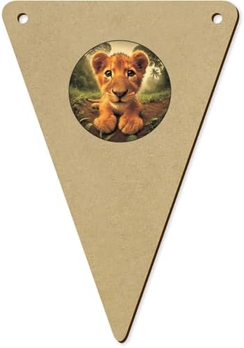 5 x 140mm Happy Lion Cub Wooden Bunting Flags