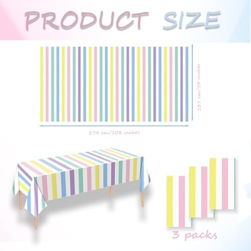OQOQ Colorful Striped Tablecloths 3 Pack 54x108 Inches