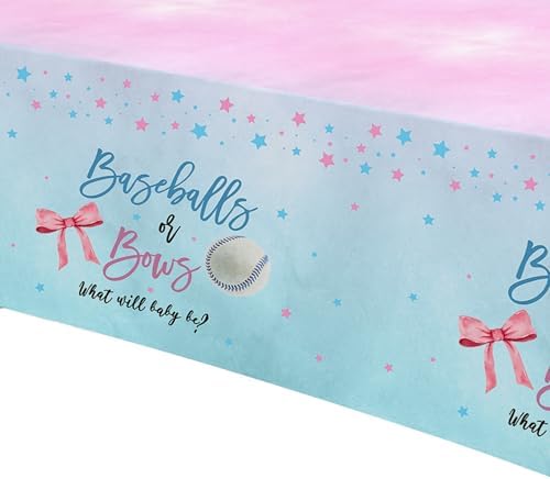 Baseball or Bows Gender Reveal Tablecloth 3 Pack 55in x 86in