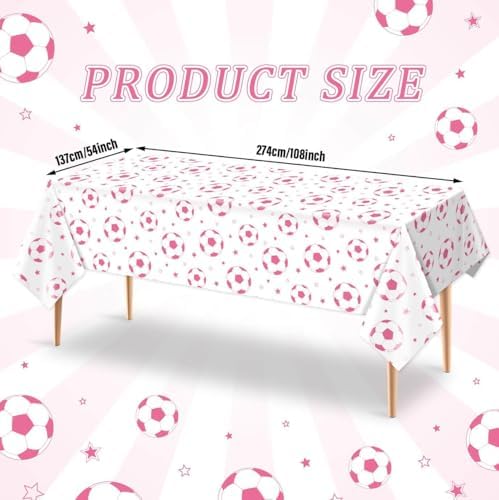 3PCS Pink Soccer Party Tablecloth 54 x 108 for Birthday Decorations