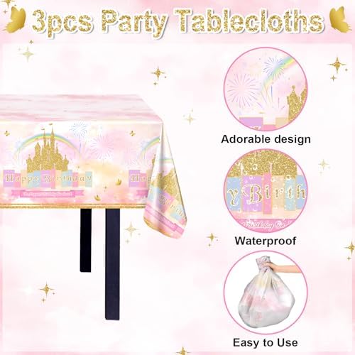 Avezano 3 Pcs Princess Castle Tablecloth for Birthday Parties