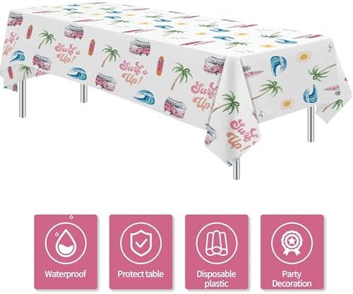 Surfs Up Party Tablecloth - 3 Pack Pink Beach Birthday Decorations