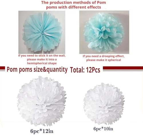 White Tissue Paper Pom Poms 12Pcs Hanging Decorations