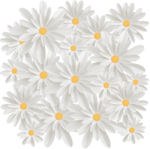 MotiMind 18 Pcs 3D Paper Flowers for Bulletin Board Decorations White Color