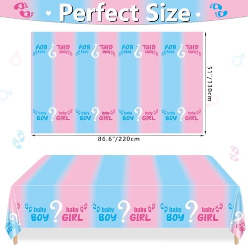 4Pcs Gender Reveal Tablecloth - Pink Blue Rectangular Table Cover for Baby Shower Decorations