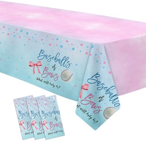 Baseball or Bows Gender Reveal Tablecloth 3 Pack 55in x 86in