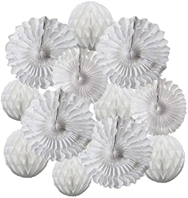 Yangeey 12pcs White Honeycomb Ball Fans for Party Decorations