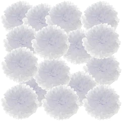 PATIKIL 6 Inch White Tissue Pom Poms Flowers 20 Pack