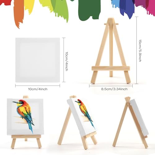 20 Pack Mini Canvases with Wood Easel for Kids Painting