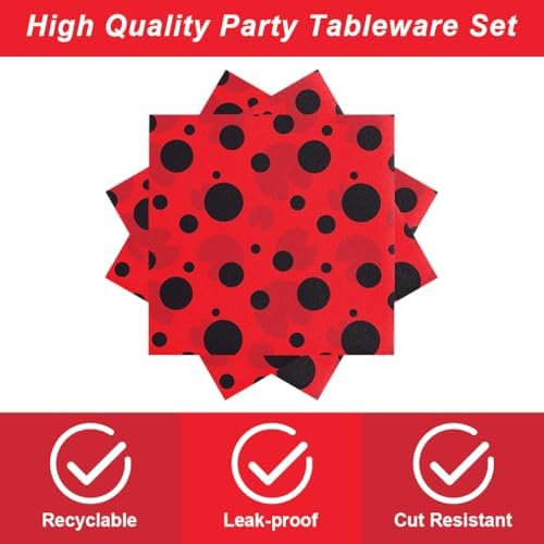 40 Pcs Ladybug Plates Napkins Birthday Party Supplies for 20 Guests