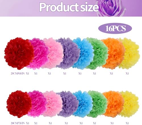 BestoFun 16PCS Mexico Party Decorations Tissue Paper Flowers Pom Poms