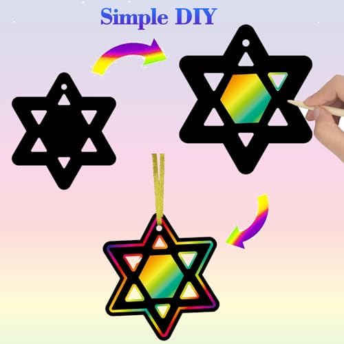 24 Piece Hanukkah Scratch Art Magic Rainbow Cards Set