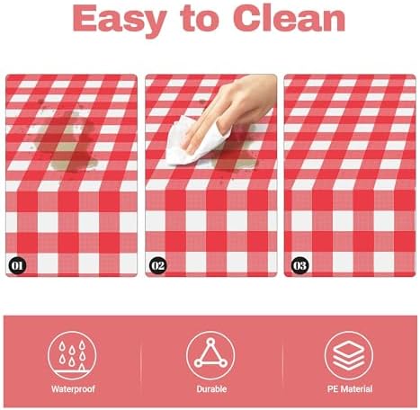 Childom 3 Pack Red White Checkered Tablecloths 54x108 Inches Disposable Plastic for Events and Parties