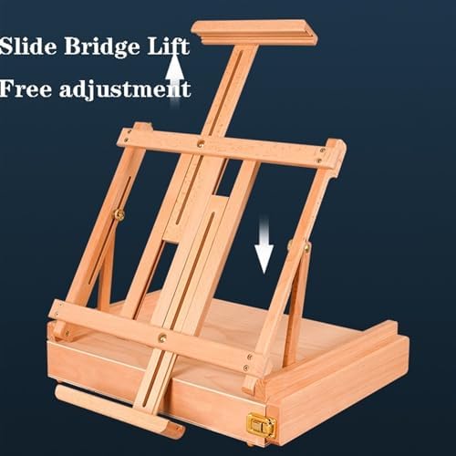 Wood Drawer Table Sketch Box Portable Art Storage Case with 4 Compartments