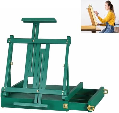 Wood Drawer Table Sketch Box Portable Art Storage Case with 4 Compartments