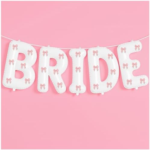 White Bride Balloons with Pink Bows Bachelorette Party Decor