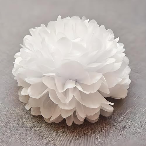 White Tissue Paper Pom Poms 12Pcs Hanging Decorations