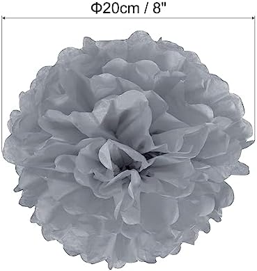 PATIKIL 8 Inch Grey Tissue Pom Poms Flowers 5 Pack