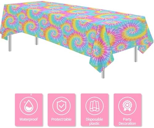 Tie Dye Tablecloth Set - 3 Pack for Birthday Parties