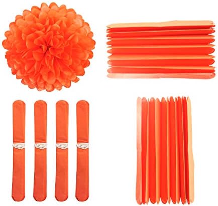 MISU 10 Inch Orange Tissue Pom Poms Pack of 18