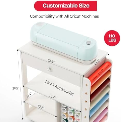 Crafit Craft Cart Organizer Table with Vinyl Roll Holder and Storage