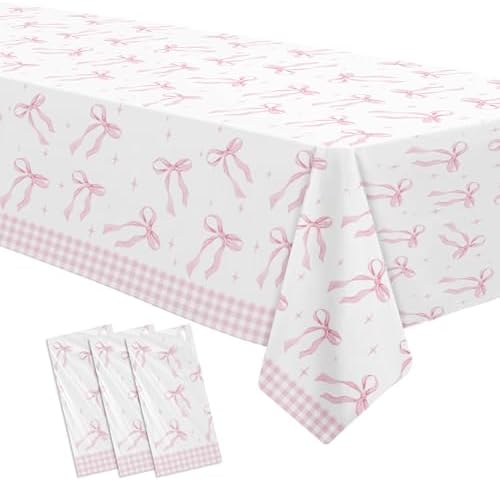 Pink Bow Party Decorations Tablecloth Set 3 Pack 86x55in