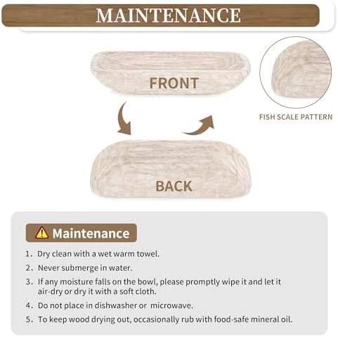 Hanobe Decorative Wood Dough Bowl for Centerpieces
