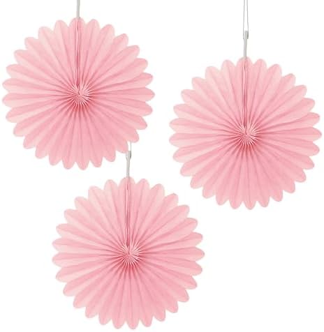 Solid Pale Pink Tissue Fan Hanging Decorations 3 Pack