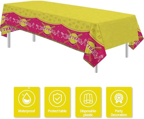 Softball Birthday Tablecloth Set 3 Pcs 54in x 108in
